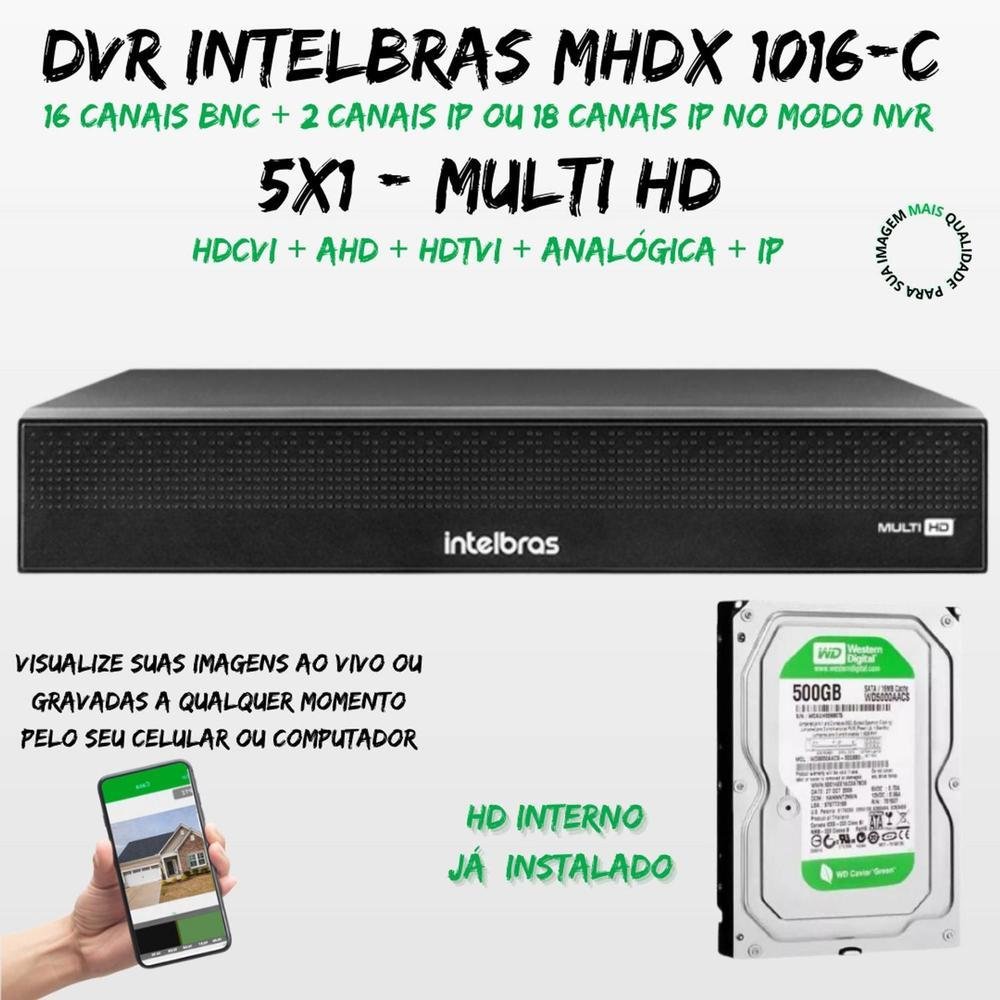 Kit 10 Cameras 1220 Intelbras, Full Color, Dvr Mhdx, 16 Ch, Color Noite, 500GB Kit 10 Cameras 1220 Intelbras, Full Color, Dvr Mhdx, 16 Ch, Color Noite, 500GB