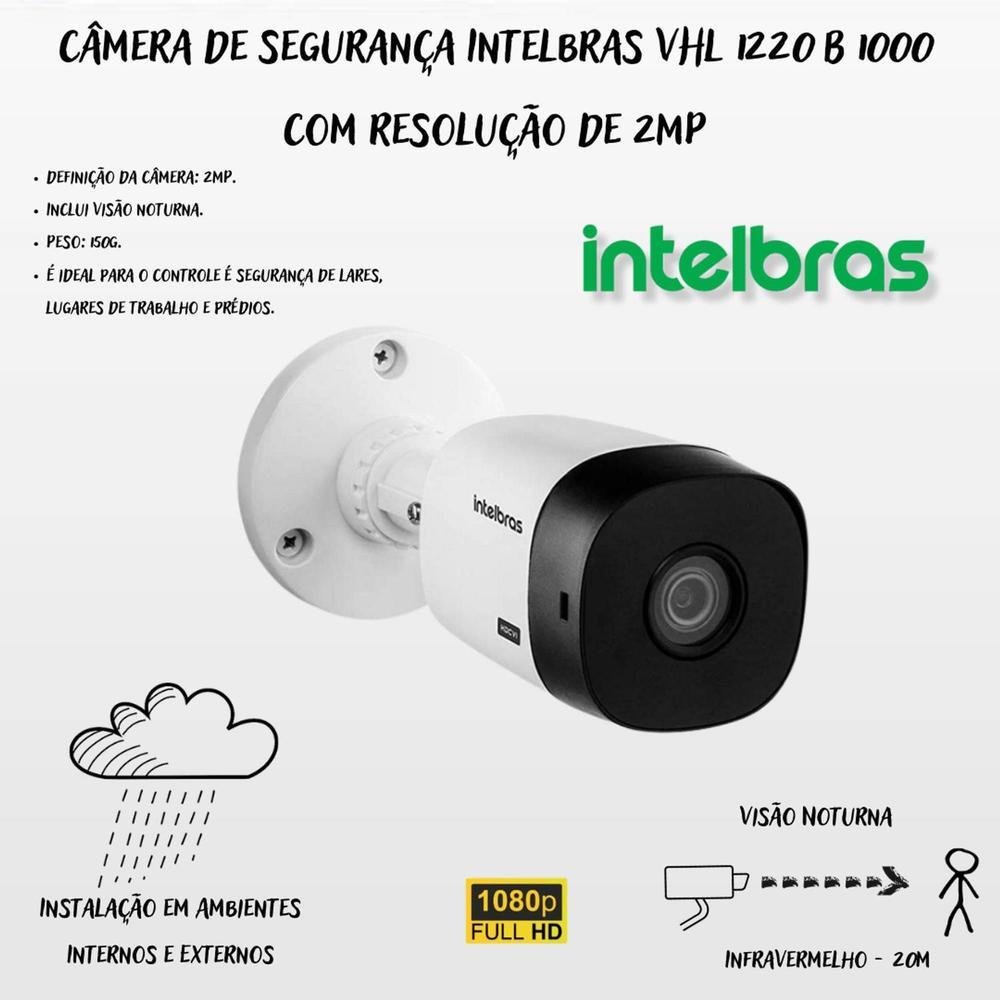 Kit 6 Câmeras Intelbras, Vhl 1220, 2mp, Dvr, 8 Canais 1tb