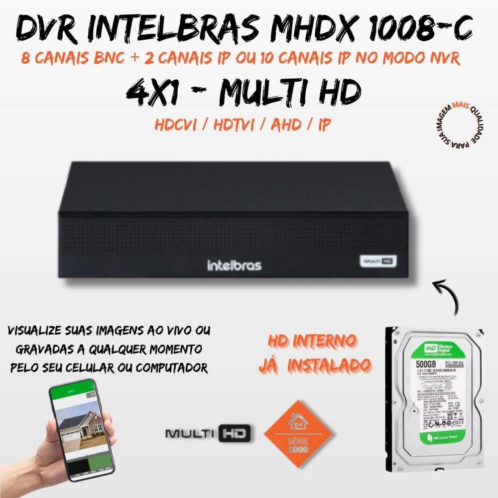 Imagem 3 de 4 do produto Kit 7 Câmeras Segurança  Intelbras 1004c, Color Dvr ,HD 500 GB