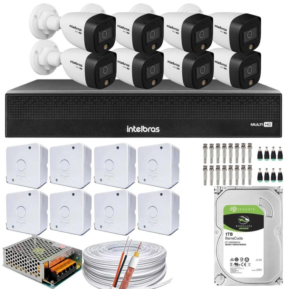 Kit 8 Câmeras Intelbras Cftv 1080p, Full Color, Colorida Noite 1tb Kit 8 Câmeras Intelbras Cftv 1080p, Full Color, Colorida Noite 1tb
