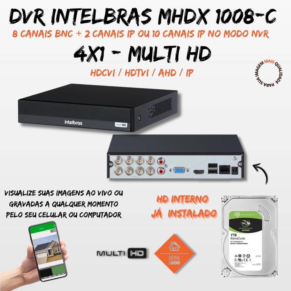 Kit 8 Câmeras Intelbras Cftv 1080p, Full Color, Colorida Noite 1tb Kit 8 Câmeras Intelbras Cftv 1080p, Full Color, Colorida Noite 1tb