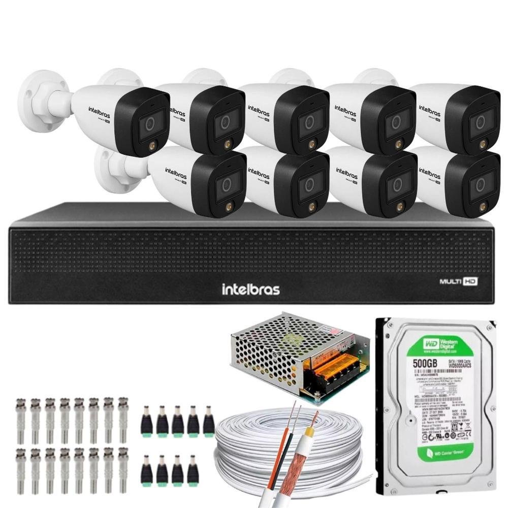 Kit 09 Cameras Intelbras, Full Color, Dvr Mhdx 16 Ch Color Noite