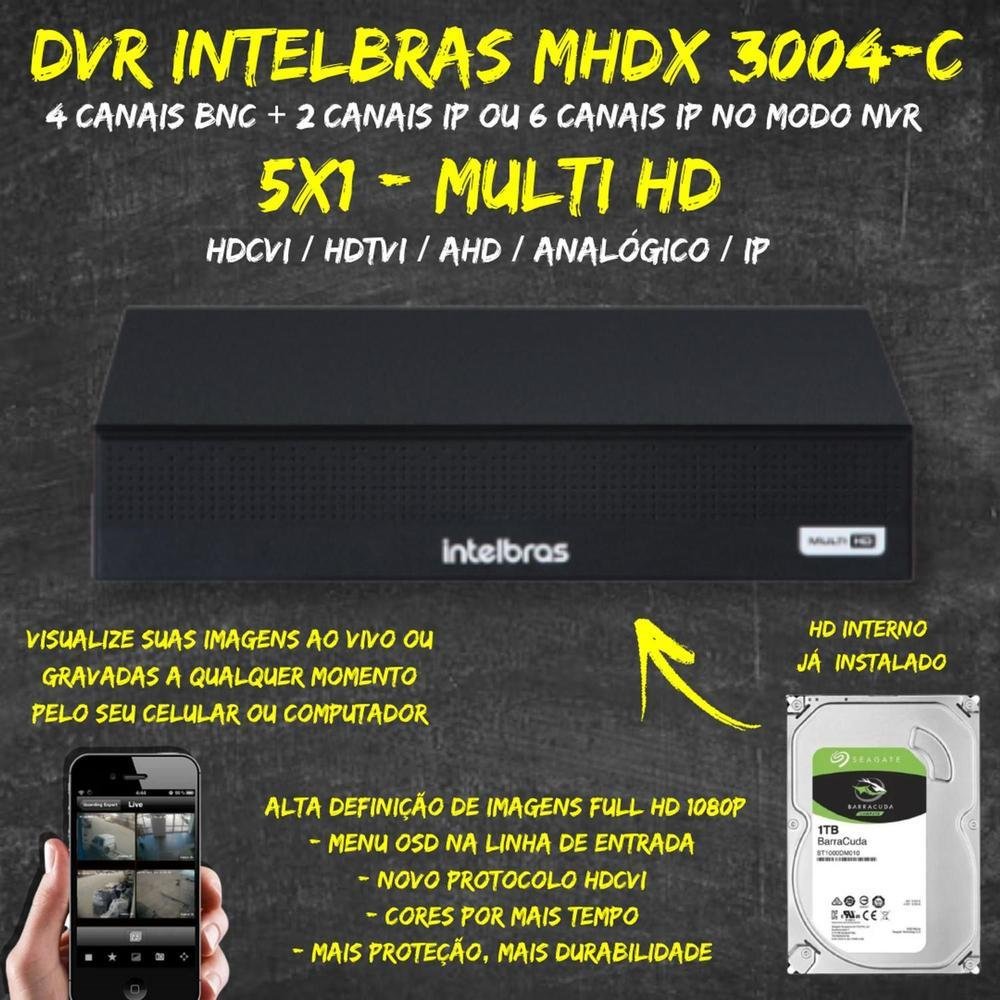 Imagem 3 de 4 do produto Kit Intelbras 4 Mini 3220d, C/áudio Dvr, 4 Canais 1004c, Hd 1tb