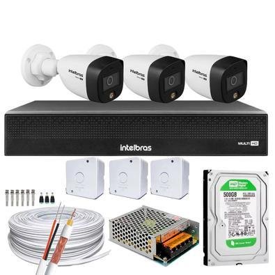 Kit 3 Cameras Full Color, Dvr Mhdx 4 Ch, Color Noite, 500GB