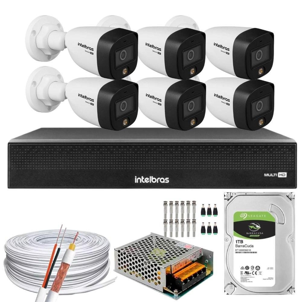 Imagem 1 de 4 do produto Kit 6 Câmeras Intelbras Cftv 1080p, Full Color, Colorida Noite
