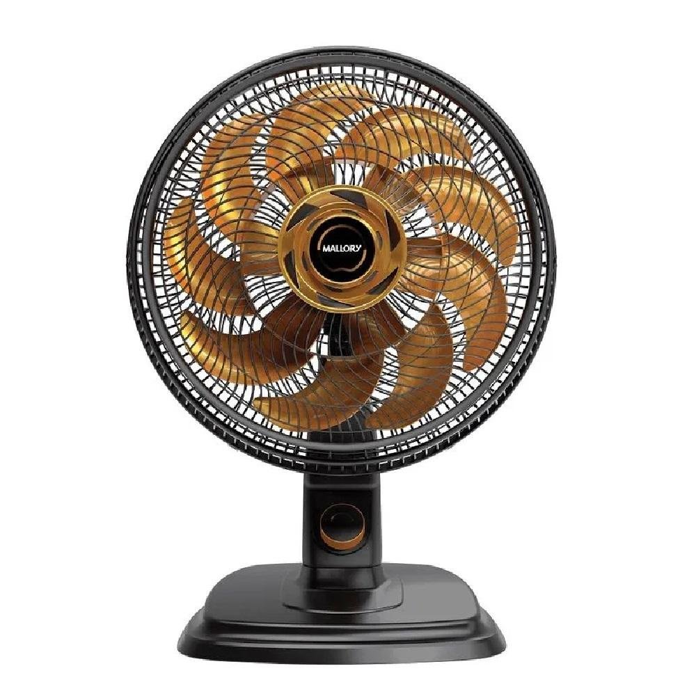 Ventilador Mallory Egeo de Mesa, 40cm Preto E Dourado, 127v