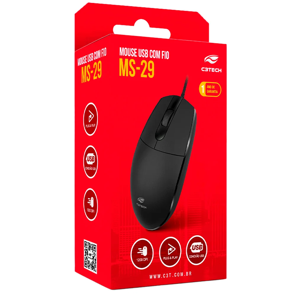 Mouse C3tech Ms-29bk, USB, Preto Mouse C3tech Ms-29bk, USB, Preto