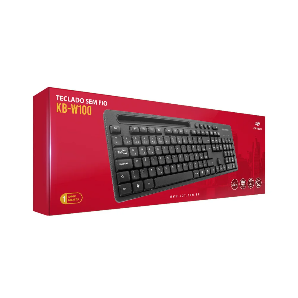 Imagem 2 de 4 do produto Teclado C3tech, Sem Fio, Padrao, ABNT2 - Rc/nano Kb-w100bk