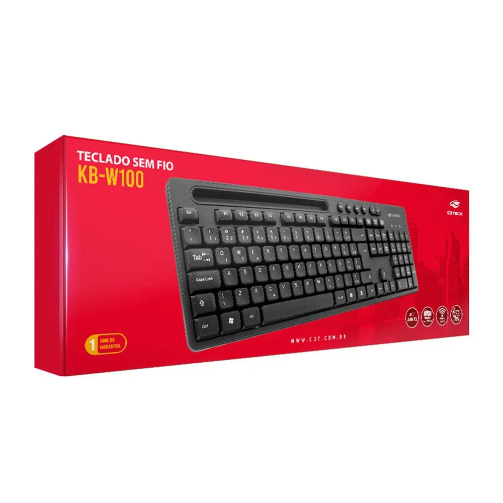 Imagem 3 de 4 do produto Teclado C3tech, Sem Fio, Padrao, ABNT2 - Rc/nano Kb-w100bk