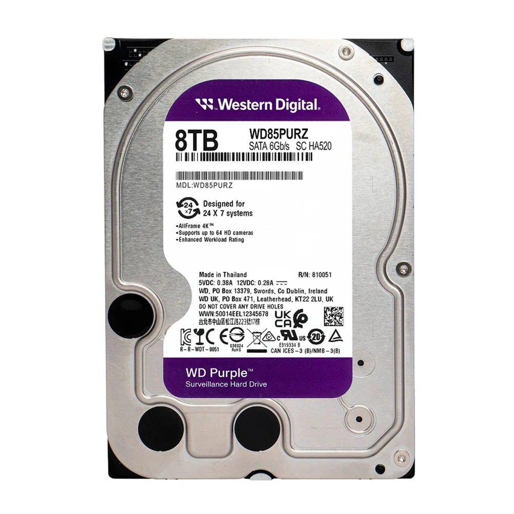 Hd WD Purple Surveillance 8tb, 3.5 Polegadas, 5640rpm, 256mb, Sata - Wd85purz Hd WD Purple Surveillance 8tb, 3.5 Polegadas, 5640rpm, 256mb, Sata - Wd85purz