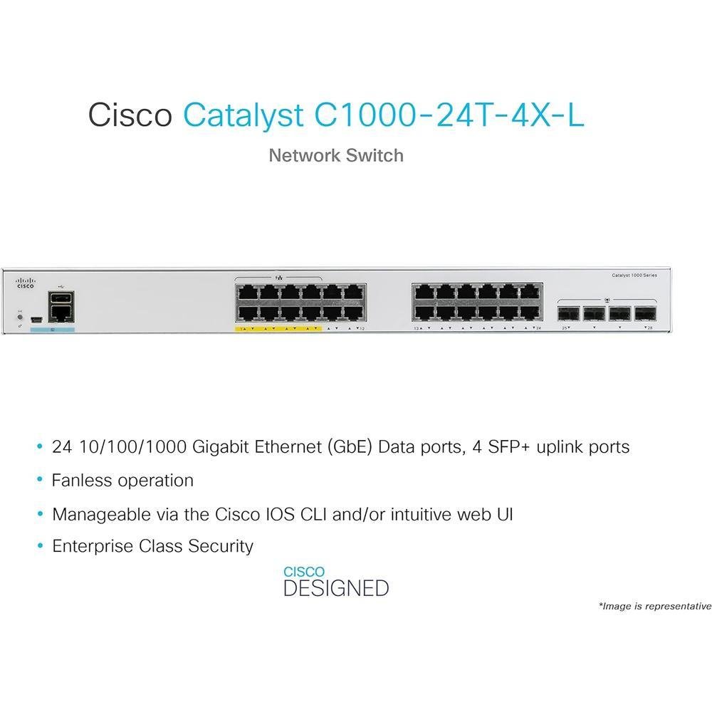 Imagem 2 de 4 do produto Switch Cisco Catalyst 1000, 24 Portas, GE, POE, 4x1G, SFP - C1000-24t-4x-l