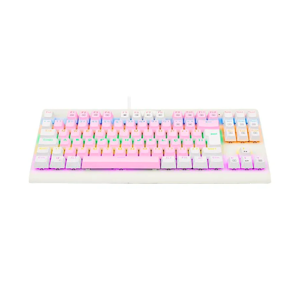 Imagem 2 de 5 do produto Teclado Mecanico Gamer Dark Avenger K568wp, RGB, Rosa E Branco, Switch Marrom