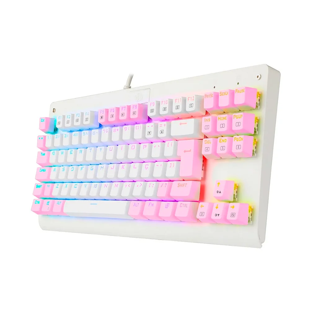 Imagem 3 de 5 do produto Teclado Mecanico Gamer Dark Avenger K568wp, RGB, Rosa E Branco, Switch Marrom