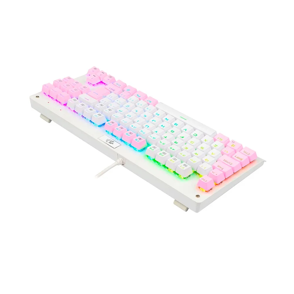 Imagem 4 de 5 do produto Teclado Mecanico Gamer Dark Avenger K568wp, RGB, Rosa E Branco, Switch Marrom