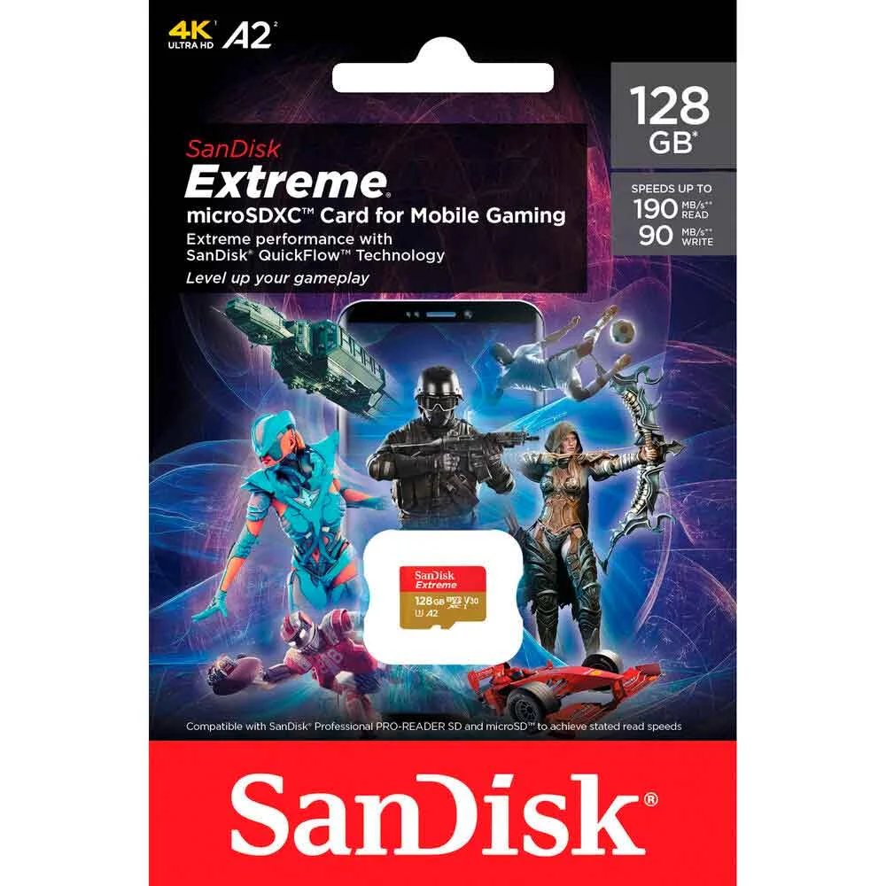 Cartão De Memória Micro Sdxc Sandisk Extreme Mobile Gaming, 128GB, 190 Mb/s