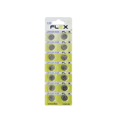 Bateria Botão Alcalina Flex, 1.5v, Cartela Com 14 Unidades - Fx-lr1120/ag8