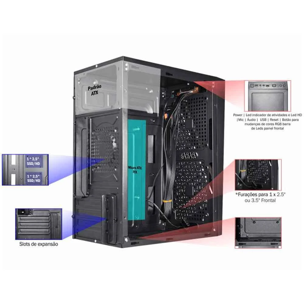 Imagem 3 de 5 do produto Gabinete Gamer K-mex, Micro, Preto, S/fonte - Cg15nx
