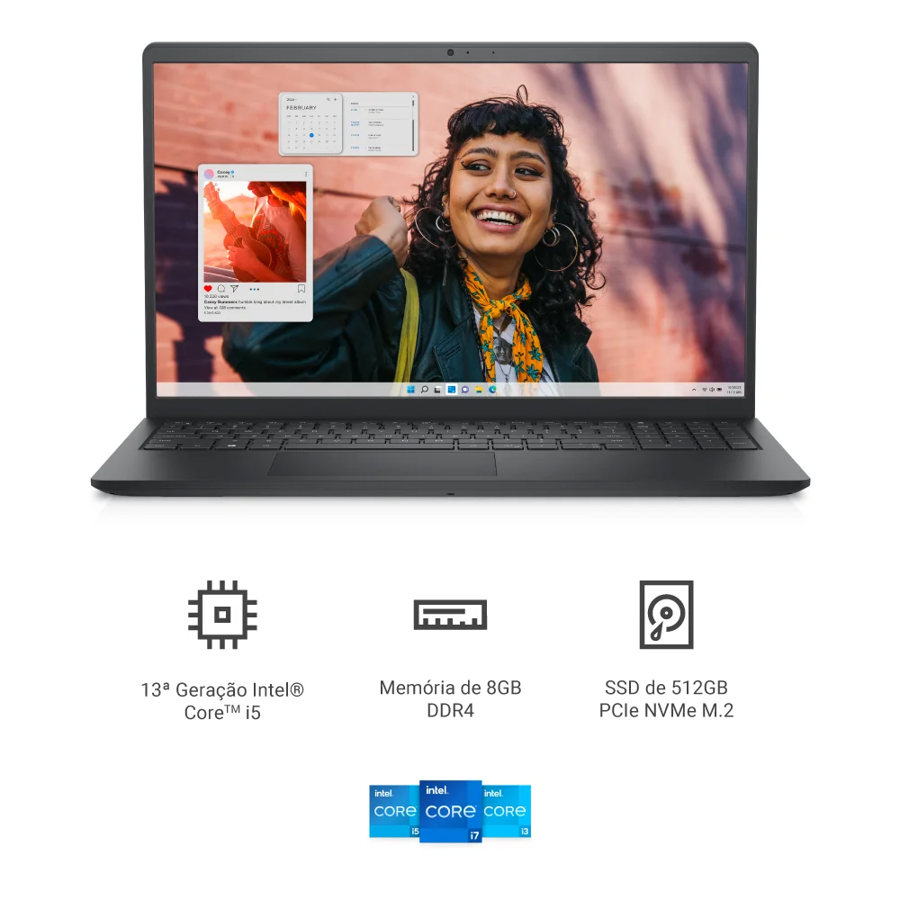 Imagem 2 de 3 do produto Notebook Dell Inspiron I15-i1300-u30p 15.6" Full Hd 13ª Gen Intel Core I5 8gb 512gb SSD Linux Preto Carbono