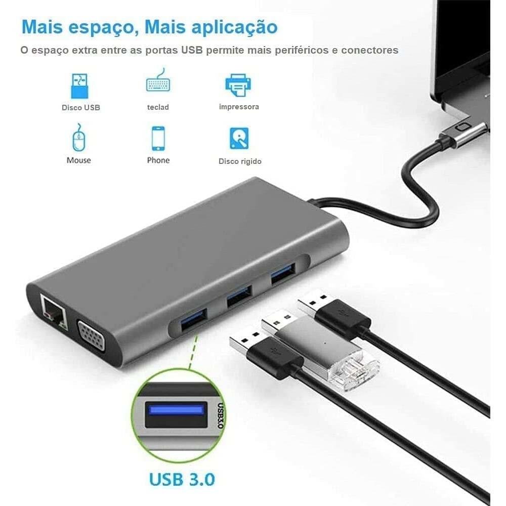 Imagem 2 de 5 do produto Hub 10 Em 1, USB-C, Lan Rj45, Gigabit, 4k