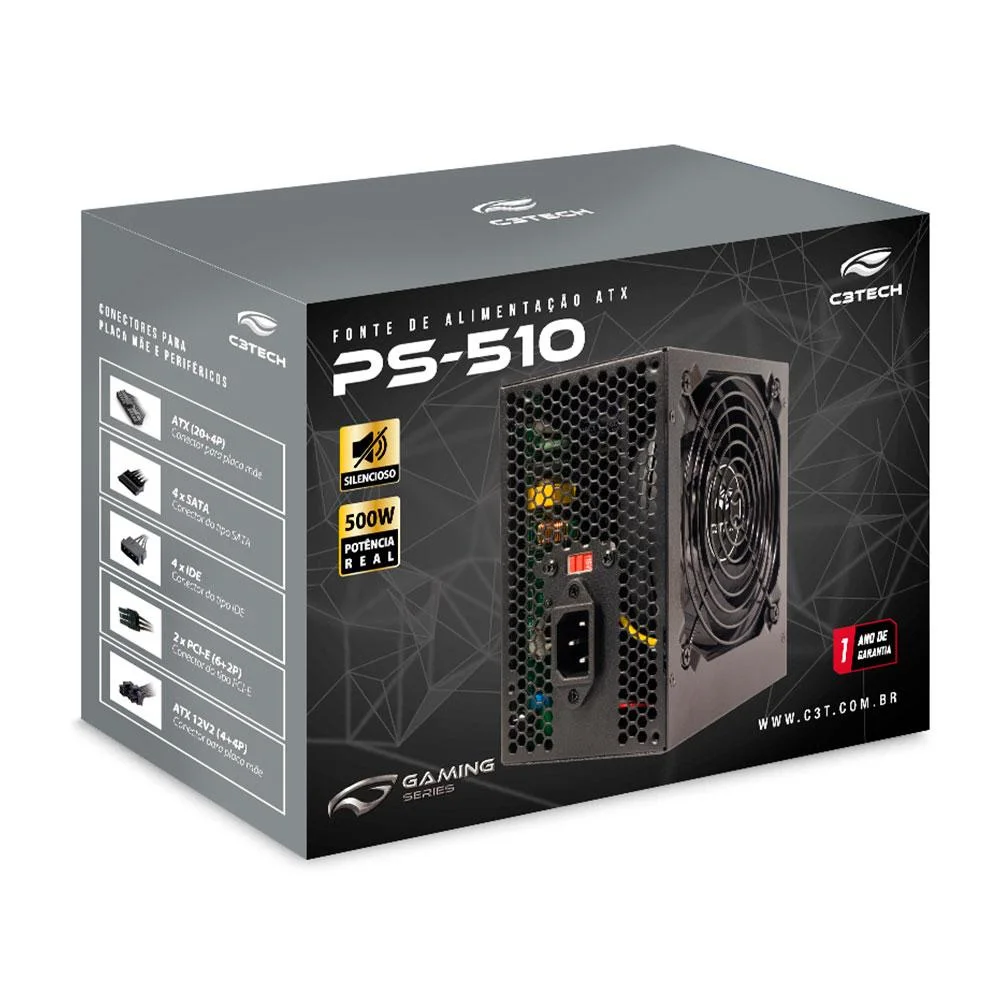 Imagem 2 de 5 do produto Fonte De Alimentacao C3tech, ATX, 500w, S/cabo - Ps-510bk