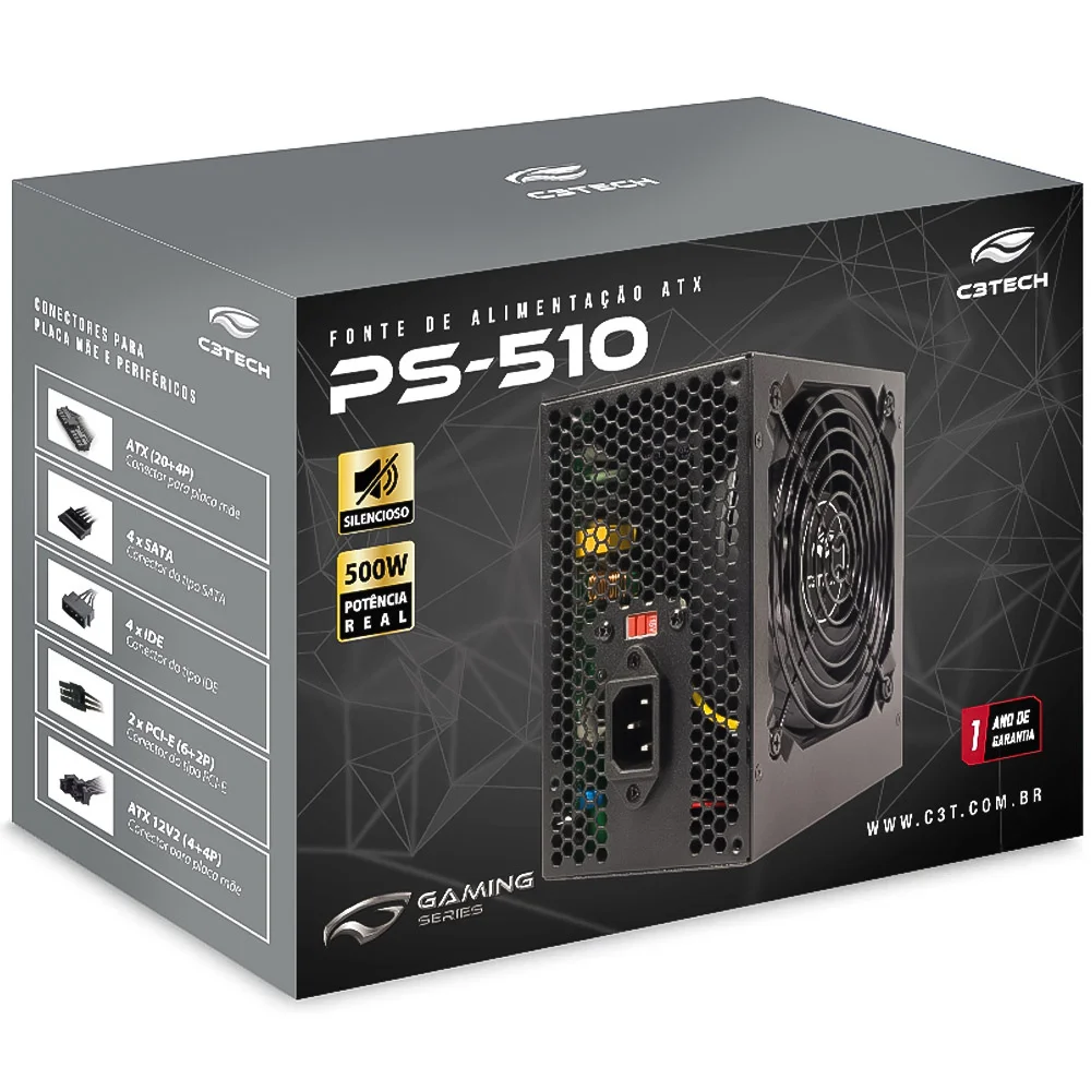 Imagem 4 de 5 do produto Fonte De Alimentacao C3tech, ATX, 500w, S/cabo - Ps-510bk