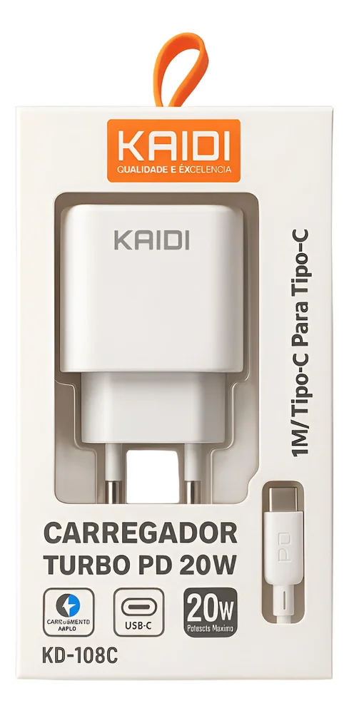 Imagem 5 de 5 do produto Carregador Turbo Dual USB Tipo-C Kaidi, Para USB Tipo-C, 20w - Kd-108c