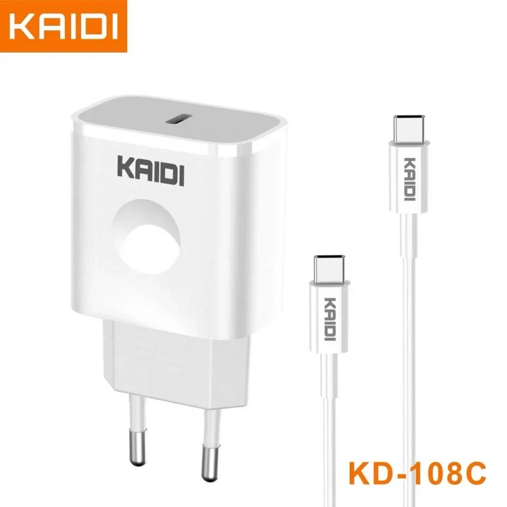 Imagem 4 de 5 do produto Carregador Turbo Dual USB Tipo-C Kaidi, Para USB Tipo-C, 20w - Kd-108c