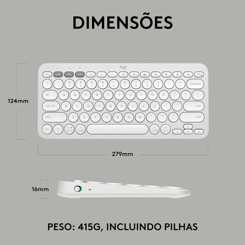 Imagem 2 de 5 do produto Teclado Logitech Pebble Keys 2 K380s, Sem Fio,  Branco