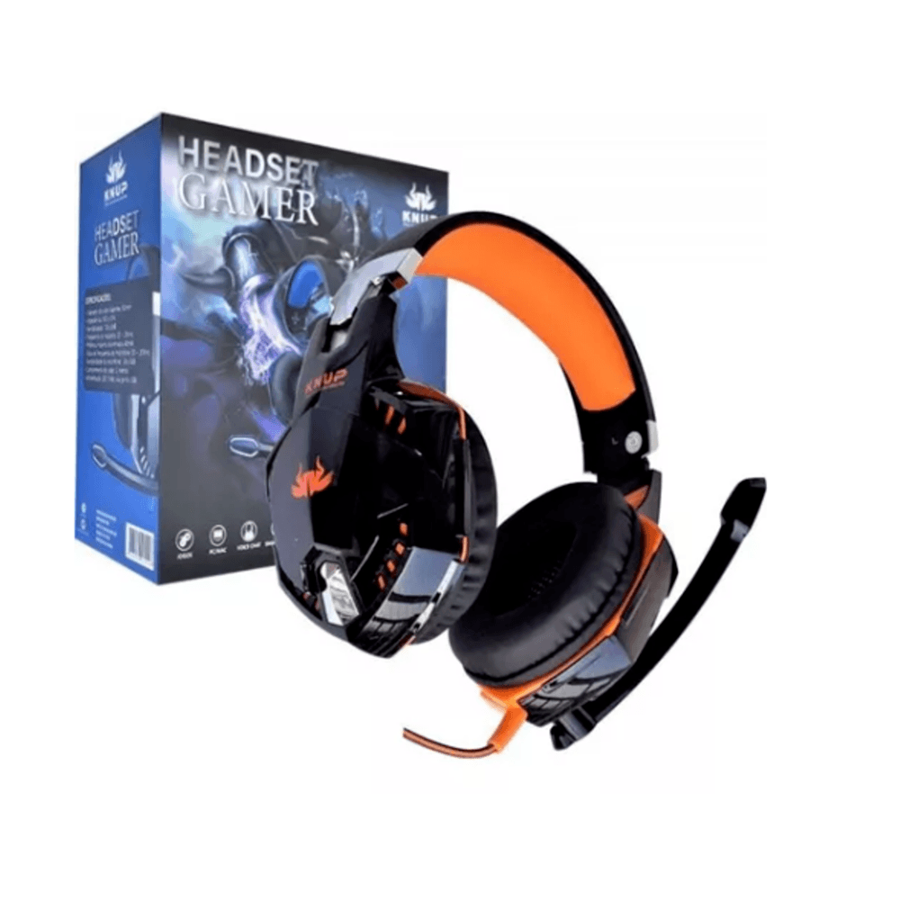 Imagem 3 de 3 do produto Headset Gamer, Com Fio, Knup 455a, Conexão P2 e USB, Preto e Laranja