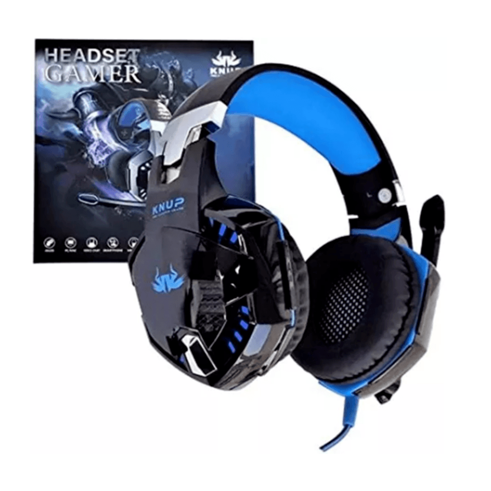 Imagem 2 de 3 do produto Headset Gamer, Com Fio, Knup 455a, Conexão P2 e USB, Preto e Azul