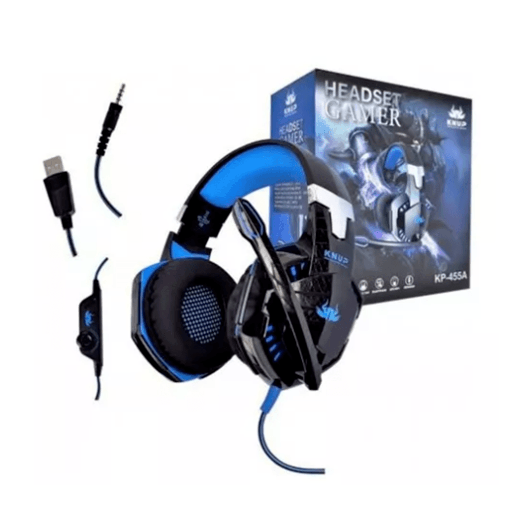 Imagem 3 de 3 do produto Headset Gamer, Com Fio, Knup 455a, Conexão P2 e USB, Preto e Azul