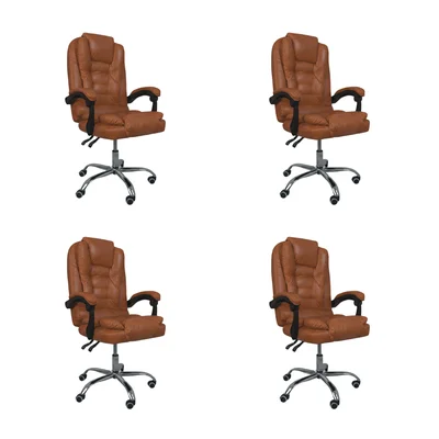 Kit 4 Cadeiras De Escritório Oficial Webshop, Presidente, Peso Recomendado: 120 kg, Reclinável, Ajustável - Marrom Claro