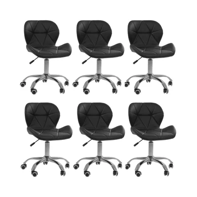 Kit 6 Cadeiras Office Oficial Webshop Eiffel Slim, Peso Recomendado: 120 kg, Ajustável, Base Giratória, Preta