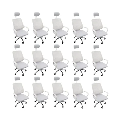 Kit 15 Cadeiras Escritório Oficial Webshop, Diretor Mesh, Peso Recomendado: 120 kg, Encosto De Cabeça, Branco
