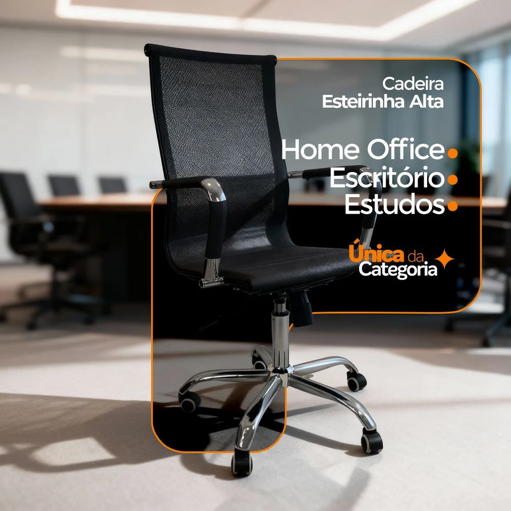 Imagem 2 de 5 do produto Kit 4 Cadeira Escritório Oficial Webshop Esteirinha, Peso Recomendado: 120 kg, Giratória, Alta, Ajustável, Preto