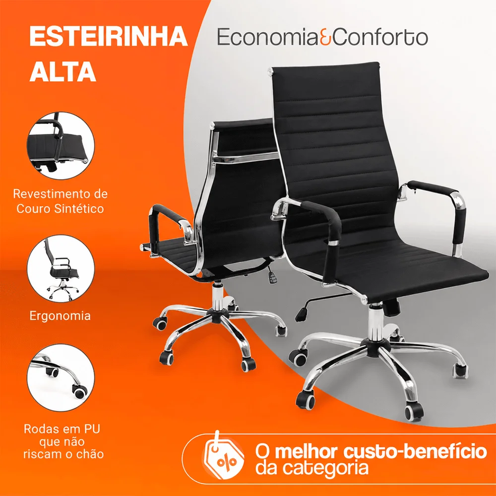 Imagem 4 de 5 do produto Kit 4 Cadeira Escritório Oficial Webshop Esteirinha, Peso Recomendado: 120 kg, Giratória, Alta, Ajustável, Preto