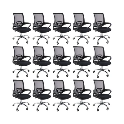 Kit 15 Cadeiras De Escritório Oficial Webshop Begonia, Tela Mesh, Peso Recomendado: 120 kg, Ergonômico, Preto