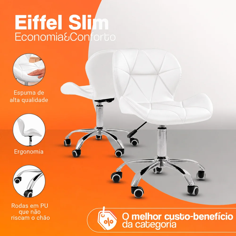 Imagem 4 de 5 do produto Kit 10 Cadeiras Office Oficial Webshop Eiffel Slim, Ajustável, Giratória, Branco