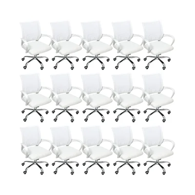 Kit 15 Cadeiras De Escritório Oficial Webshop Begonia, Tela Mesh, Peso Recomendado: 120 kg, Ergonômico, Branca