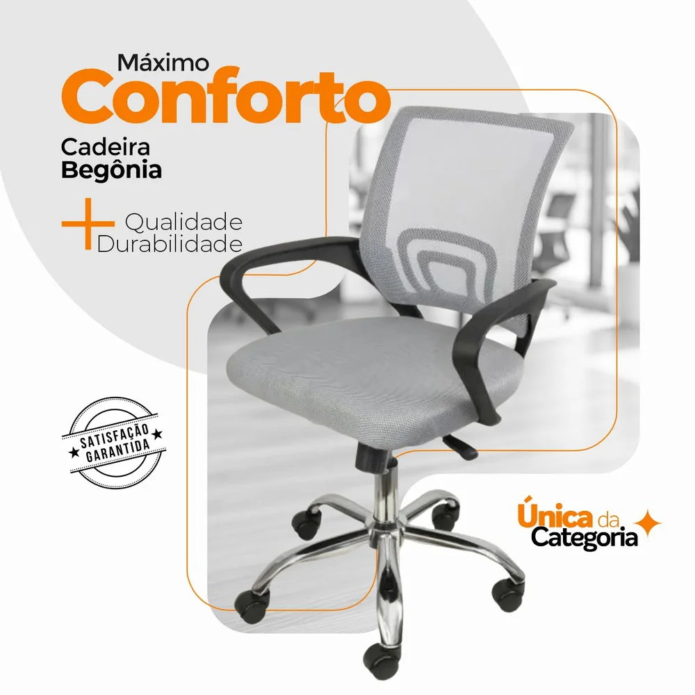 Imagem 4 de 5 do produto Kit 15 Cadeiras De Escritório Oficial Webshop Begonia, Tela Mesh, Ergonômico, Cinza