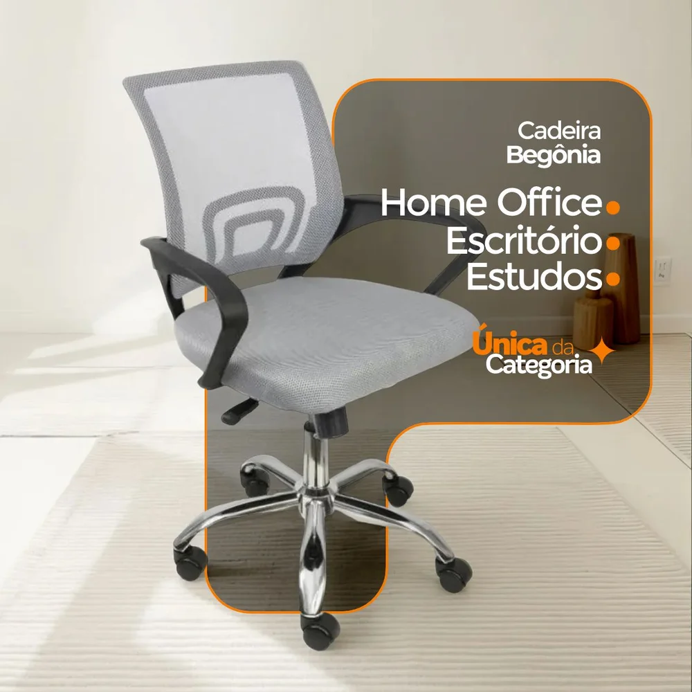 Imagem 5 de 5 do produto Kit 15 Cadeiras De Escritório Oficial Webshop Begonia, Tela Mesh, Ergonômico, Cinza