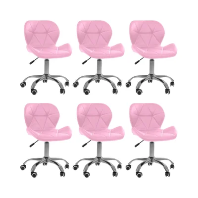 Kit 6 Cadeiras Office Oficial Webshop Eiffel Slim, Ajustável, Base Giratória, Rosa