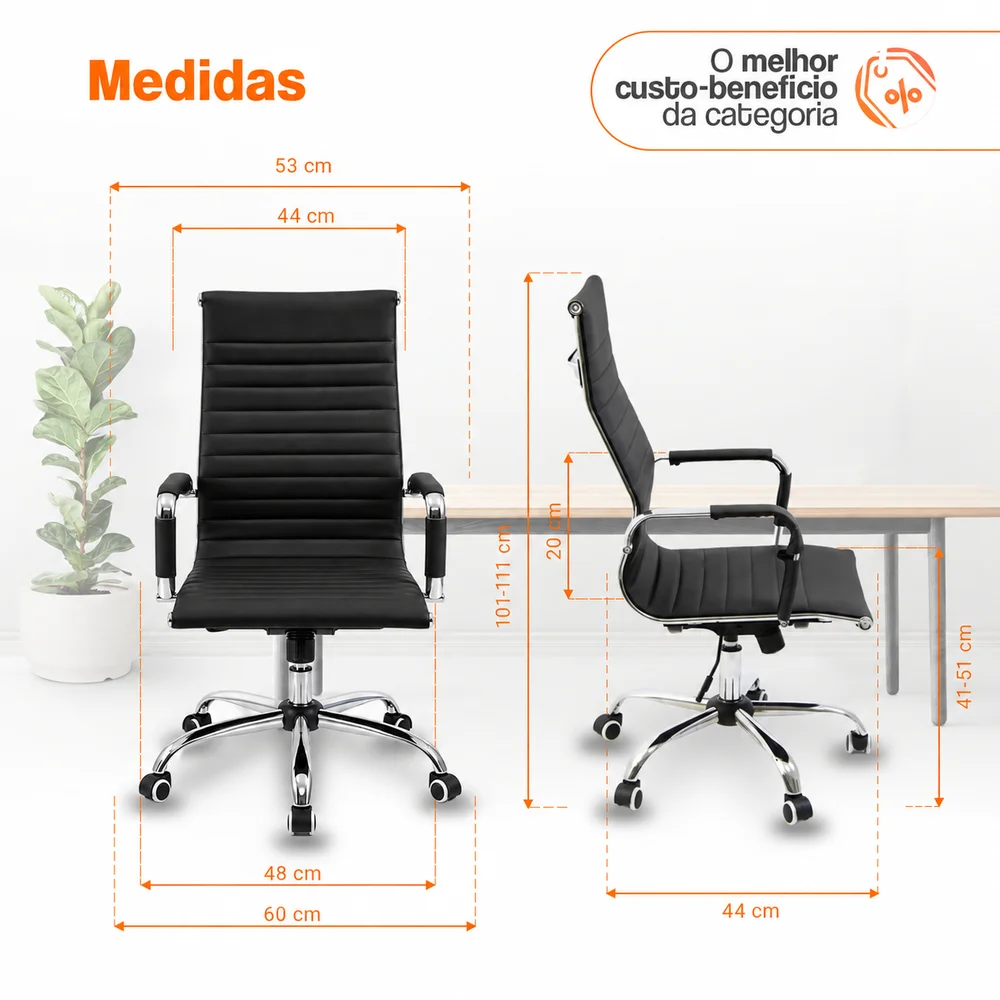 Imagem 2 de 5 do produto Kit 6 Cadeira Escritório Oficial Webshop, Peso Recomendado: 120 kg, Esteirinha Giratória Alta, Ajustável, Preto