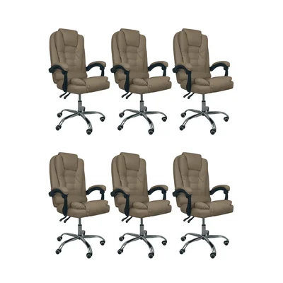 Kit 6 Cadeiras De Escritório Oficial Webshop, Presidente, Peso Recomendado: 120 kg, Reclinável, Ajustável, Bege