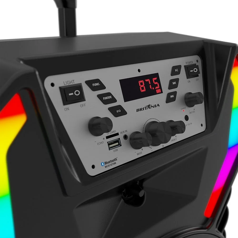 Imagem 3 de 5 do produto Caixa Amplificadora Acústica Britânia Bcx12100, Bluetooh 5.0, USB, auxiliar, fm, 700w Rms, Preto