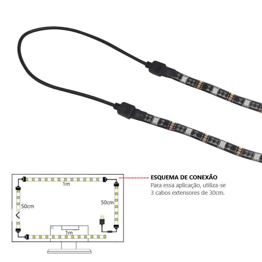 Imagem 3 de 5 do produto Cabo Extensor RGB, 4 Pinos 12V, Preto, 30cm, Para Cooler FAN e Fita de LED