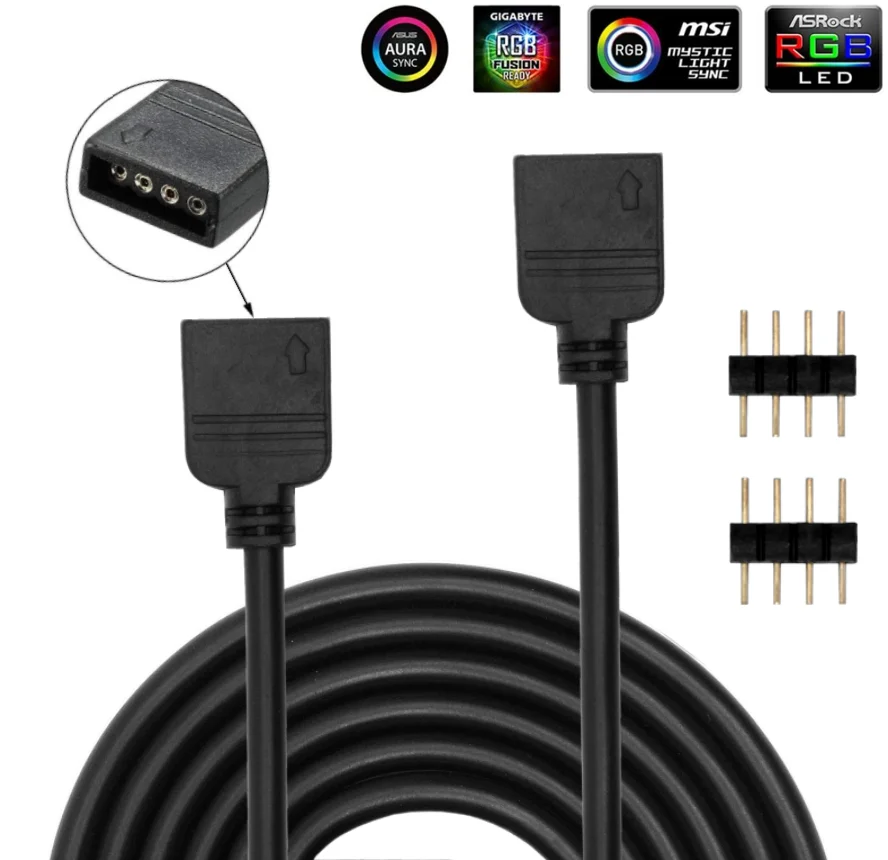 Imagem 4 de 5 do produto Cabo Extensor RGB, 4 Pinos 12V, Preto, 30cm, Para Cooler FAN e Fita de LED