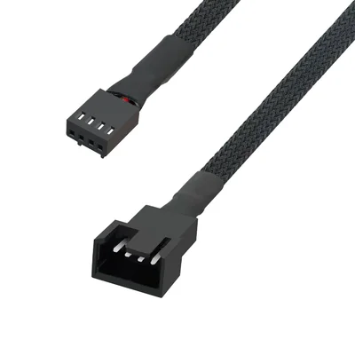 Cabo Extensor Para Fan PWM 4 Pinos, Trançado, Preto, 25cm, Compatível com 3 Pinos