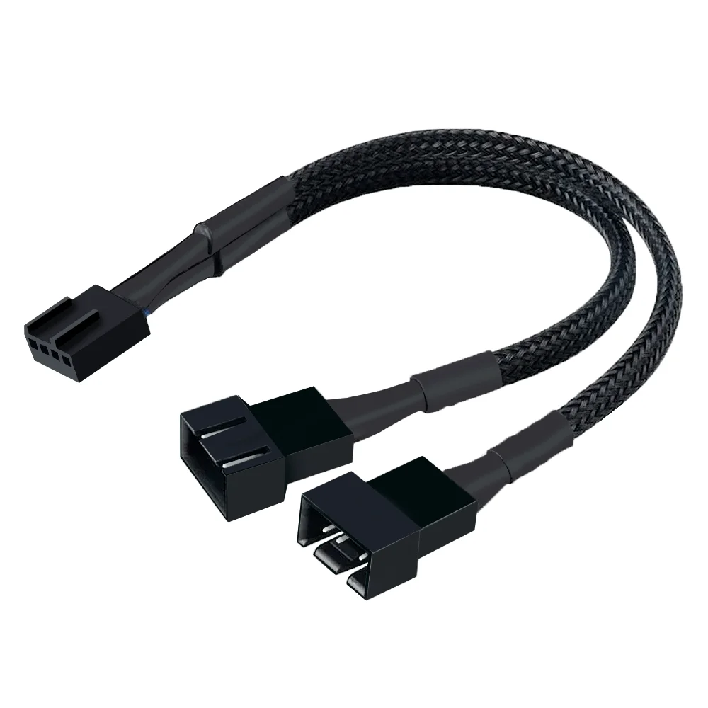 Imagem 1 de 5 do produto Cabo Adaptador Para Fan 4 Pinos PWM, 1 Para 2 Portas, Tipo Splitter, 25cm, Preto, Trançado