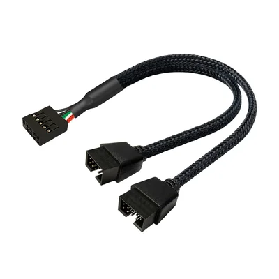 Cabo Adaptador USB 9 Pinos 2.0 da Placa Mãe, Preto, Trançado, 2 Portas, Compatível com JUSB1 JUSB2
